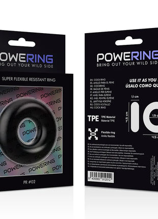 Schwarzer flexibler tpe penisring powering in markenverpackung für super flexibilität und widerstandsfähigkeit
