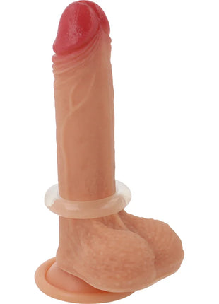 Beiger silikon dildo mit roter spitze und klarem ring powering super flexibler und widerstandsfähiger penisring 4,5 cm