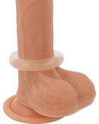 Peachfarbener silikon dildo mit transparentem penisring 4,5 cm aus super flexiblem und widerstandsfähigem material