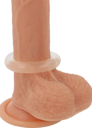 Peachfarbener silikon dildo mit transparentem penisring 4,5 cm aus super flexiblem und widerstandsfähigem material