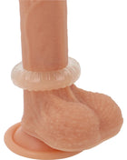 Peachfarbener silikon dildo mit transparentem geripptem ring am grund powering super flexibler widerstandsfähiger penisring 4,5 cm pr07 klar