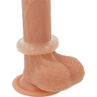 Peachfarbener silikon dildo mit transparentem geripptem ring am grund powering super flexibler widerstandsfähiger penisring 4,5 cm pr07 klar