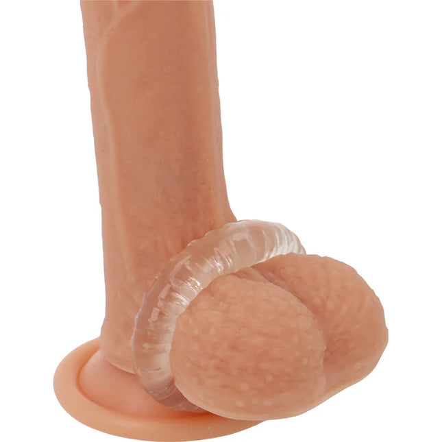 Peachfarbener silikon dildo mit klarem, texturiertem penisring 4,5 cm powering super flexibler widerstandsfähiger