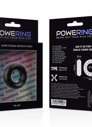 Schwarzer super flexibler und widerstandsfähiger penisring aus tpe material in powering markenverpackung