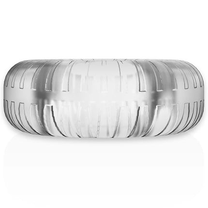 Ein transparenter silberner penisring powering mit geriffelter oberfläche und reflektierendem finish 4,5 cm breit