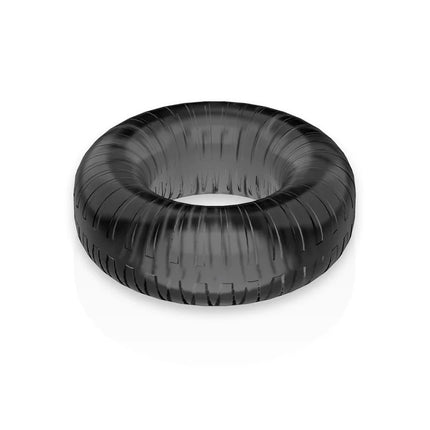 Schwarzer Powering Penisring mit super flexiblem, widerstandsfähigem Material und profiliertem reifenmuster