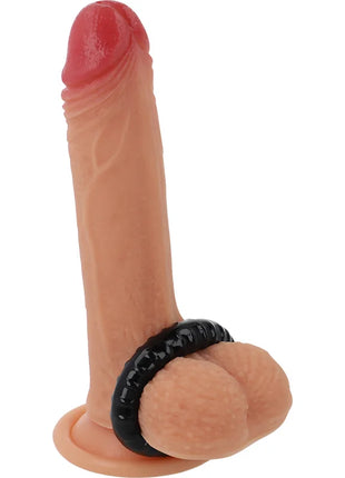 Tanfarbener silikonphallus mit roter spitze und schwarzem, super flexiblem widerstandsfähigem penisring 4,5 cm