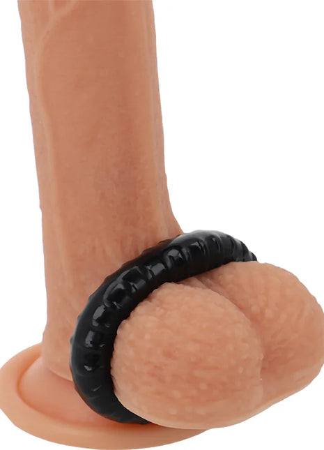 Beiger silikon phallus mit schwarzem strukturierter penisring super flexibler und widerstandsfähiger 4,5 cm pr07 schwarz