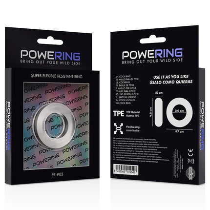 Powering super flexibler und widerstandsfähiger penisring pr05 aus tpe in schwarz mit 1,5 bis 2,5 cm durchmesser und 4,7 cm länge in eleganter verpackung