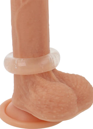 Peachfarbener silikonpenisring mit klarem ring am basis für super flexible und widerstandsfähige Nutzung
