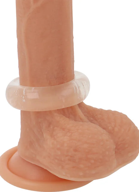 Peachfarbener silikonpenisring mit klarem ring am basis für super flexible und widerstandsfähige Nutzung
