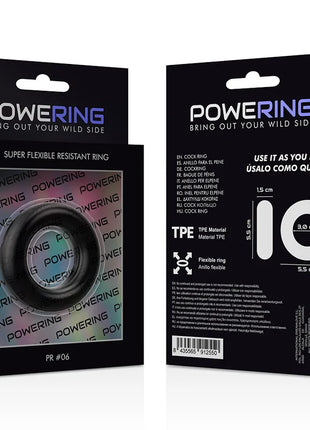 Schwarzer flexibler tpe penisring in gebrandeter verpackung powering super flexibler und widerstandsfähiger 5,5 cm pr06