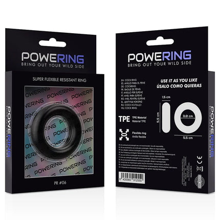 Schwarzer flexibler tpe penisring in gebrandeter verpackung powering super flexibler und widerstandsfähiger 5,5 cm pr06
