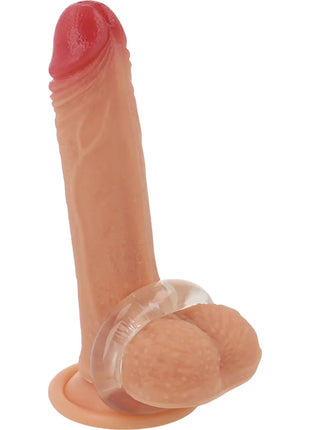 Beiger silikon penisring mit phallusform, transparentem ring und basis, super flexibel und widerstandsfähig