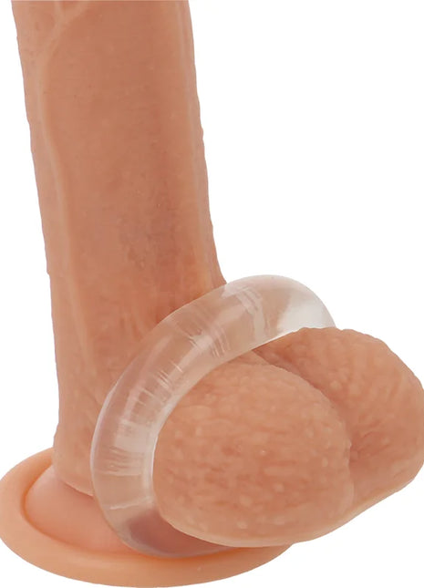 Peachfarbener silikon dildo mit klarem, transparentem penisring 5,5 cm powering super flexibel und widerstandsfähig