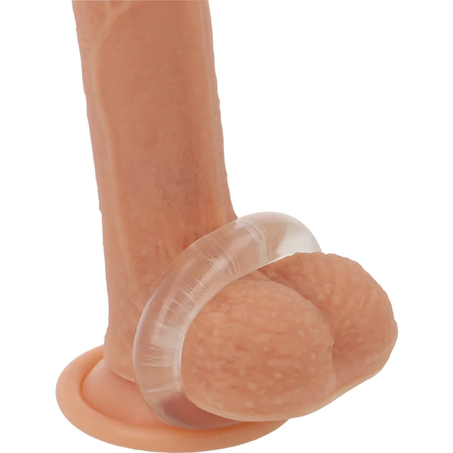 Peachfarbener silikon dildo mit klarem, transparentem penisring 5,5 cm powering super flexibel und widerstandsfähig
