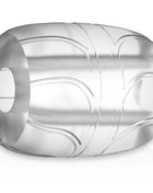 Klarer, zylindrischer penisring mit eingraviertem wirbelmuster und polierter metallischer oberfläche, 5 cm