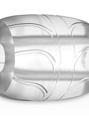 Klarer, zylindrischer penisring mit eingraviertem wirbelmuster und polierter metallischer oberfläche, 5 cm
