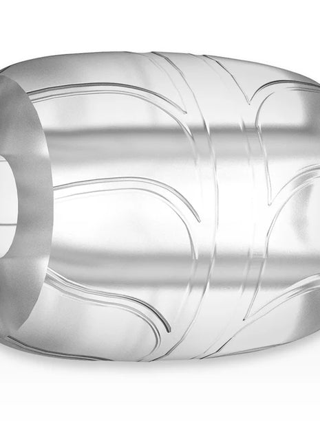 Klarer, zylindrischer penisring mit eingraviertem wirbelmuster und polierter metallischer oberfläche, 5 cm