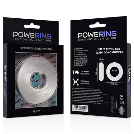 Silberner, super flexibler und widerstandsfähiger tpe penisring 5 cm in schwarzer verpackung mit powering branding