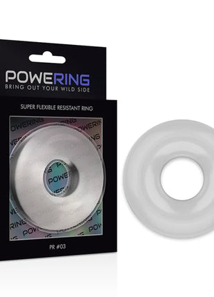 Powering super flexibler und widerstandsfähiger penisring 5cm pr03 klar aus klarem flexibles silikon mit glatter glänzender oberfläche und dezenten konzentrischen rillen