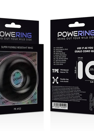 Schwarzer powering penisring pr 03 aus flexiblem tpe material 14 cm lang 2,3 cm breit super widerstandsfähig
