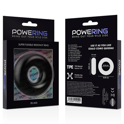 Schwarzer powering penisring pr 03 aus flexiblem tpe material 14 cm lang 2,3 cm breit super widerstandsfähig