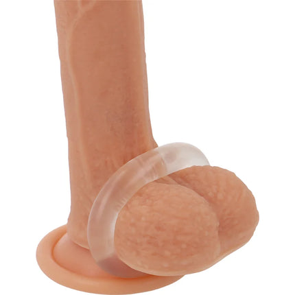 Peachfarbener silikon dildo mit klarem ring am fuß powering super flexibler und widerstandsfähiger peniskring 5cm pr03 klar