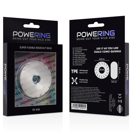Powering super flexibler und widerstandsfähiger penisring 5cm pr08 aus tpe mit silbernem metallic finish und radialen rillen