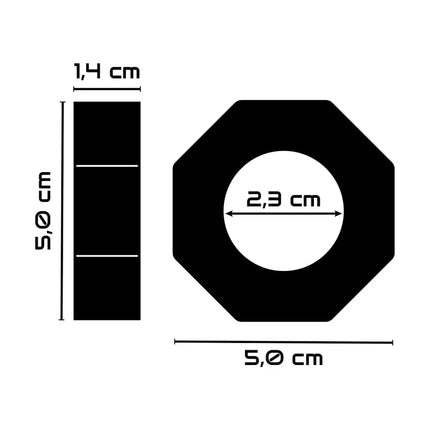 Schwarzer octagonal bund mit 5 cm außen- und 2,3 cm innenloch für powering super flexibler widerstandsfähiger penisring 5cm pr10 klar