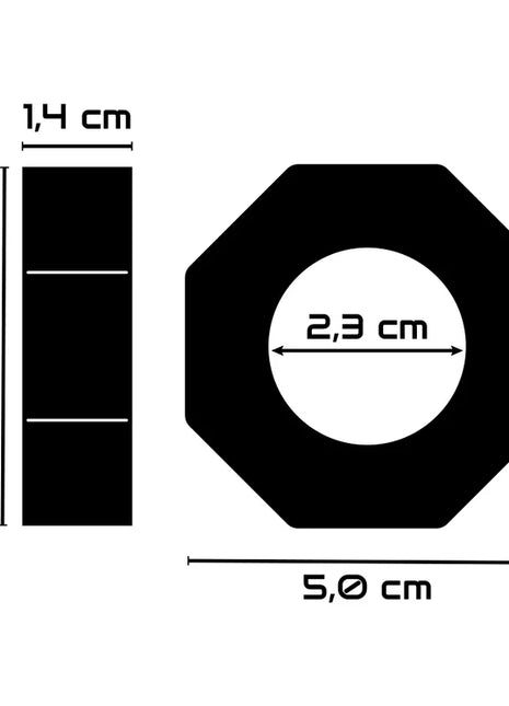 Schwarzer octagonal bund mit 5 cm außen- und 2,3 cm innenloch für powering super flexibler widerstandsfähiger penisring 5cm pr10 klar