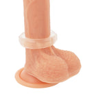 Peachfarbener silikon-dildo mit klarer facettierter 5 cm penisringbasis powering super flexibel und widerstandsfähig