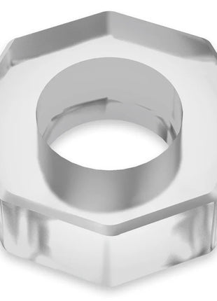 Klarer, oktogonaler glasnuss mit poliertem metallischem innenring im powering super flexibler penisring 5cm pr10 klar
