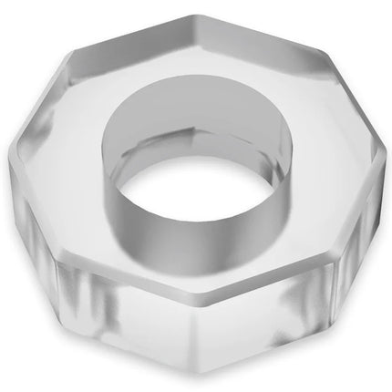Klarer, oktogonaler glasnuss mit poliertem metallischem innenring im powering super flexibler penisring 5cm pr10 klar