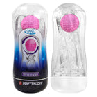 Transparenter plastikbehälter mit pinkem golfballförmigem pretty love masturbationsbecher und blauem etikett