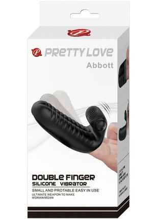 Schwarzer silikon doppel-fingervibrator von pretty love modell abbott im stimulator-fingerhut design