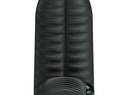 Schwarzer silikon masturbator mit gerillter struktur und abgerundeten kanten von Pretty Love Abbott Stimulator-Fingerhut