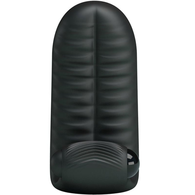 Schwarzer silikon masturbator mit gerillter struktur und abgerundeten kanten von Pretty Love Abbott Stimulator-Fingerhut