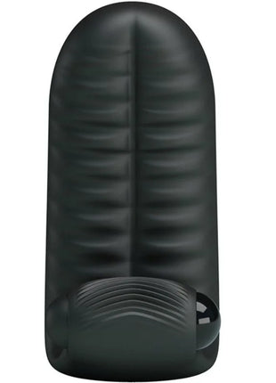 Schwarzer silikon masturbator mit gerillter struktur und abgerundeten kanten von Pretty Love Abbott Stimulator-Fingerhut