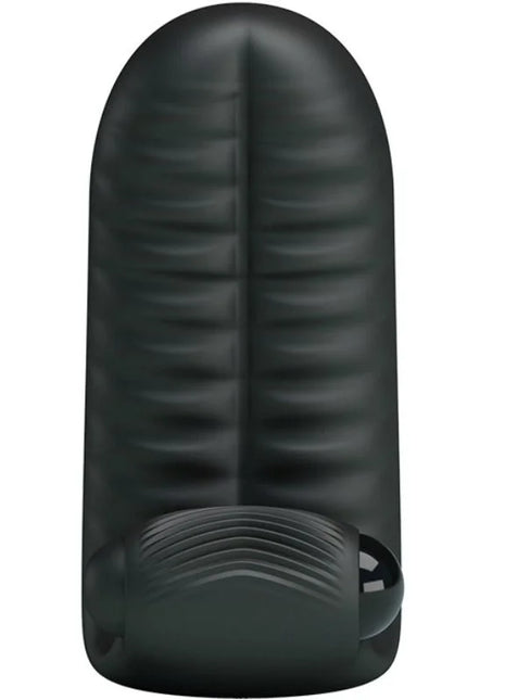 Schwarzer silikon masturbator mit gerillter struktur und abgerundeten kanten von Pretty Love Abbott Stimulator-Fingerhut