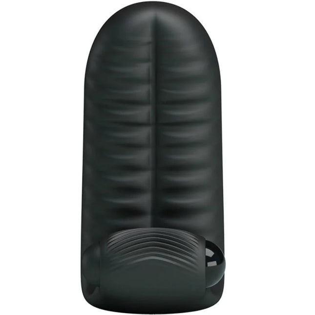 Schwarzer silikon masturbator mit gerillter struktur und abgerundeten kanten von Pretty Love Abbott Stimulator-Fingerhut