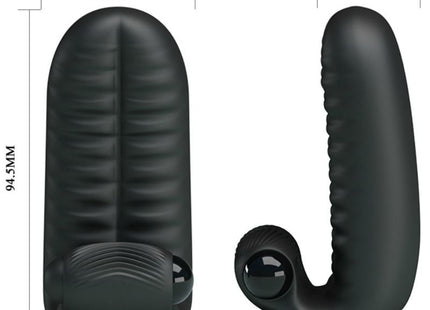 Schwarzer silicone stimulator-fingerhut mit strukturierten rillen und glänzendem kugelkopf von pretty love