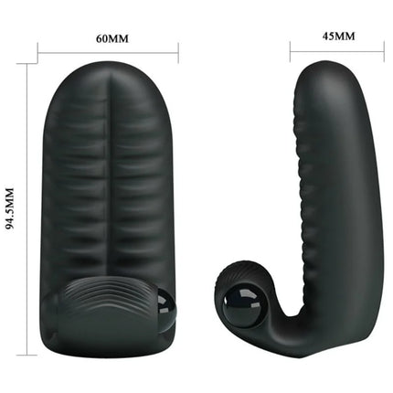 Schwarzer silicone stimulator-fingerhut mit strukturierten rillen und glänzendem kugelkopf von pretty love