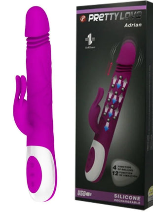 Purple und weiße silikon rabbit-vibrator mit strukturierter griffoberfläche modell prettylove adrian