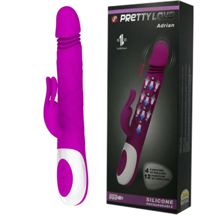 Purple und weiße silikon rabbit-vibrator mit strukturierter griffoberfläche modell prettylove adrian