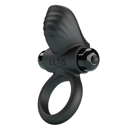Prettylove vibrierender penisring aus schwarzem silikon mit ergonomischem design und glänzendem steuerknopf oben