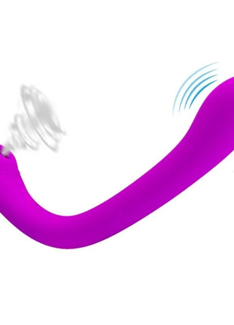 Vibrativer silikonvibrator in lebhaftem flieder mit gebogenem ergonomischem design und klitorsauger von pretty love alex
