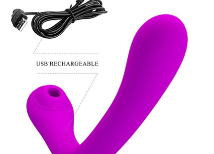 Vibranter fliederfarbener silikon vibrator und klitorsauger pretty love alex mit gebogenem design und integriertem ladekabel