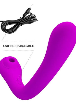 Vibranter fliederfarbener silikon vibrator und klitorsauger pretty love alex mit gebogenem design und integriertem ladekabel