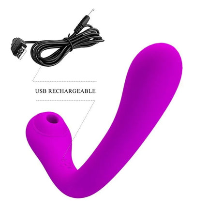 Vibranter fliederfarbener silikon vibrator und klitorsauger pretty love alex mit gebogenem design und integriertem ladekabel